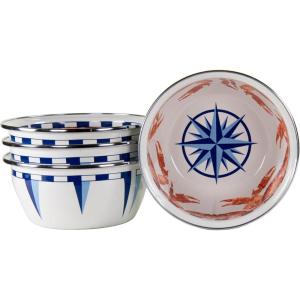 Golden Rabbit Enamelware Salad Bowls, 24 ounce, Blue Crab, Set of 4(Crab House)