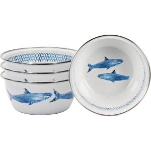 Golden Rabbit Enamelware Salad Bowls, 24 ounce, Blue Crab, Set of 4(Fish Camp)