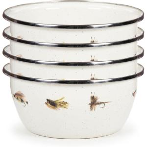 Golden Rabbit Enamelware Salad Bowls, 24 ounce, Blue Crab, Set of 4(Fishing Fly)