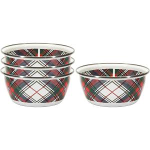 Golden Rabbit Enamelware Salad Bowls, 24 ounce, Blue Crab, Set of 4(Highland Plaid)