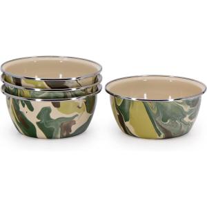 Golden Rabbit Enamelware Salad Bowls, 24 ounce, Solid White Textured, Set of 4(Camouflage)