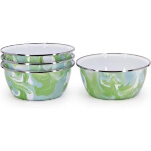 Golden Rabbit Enamelware Salad Bowls, 24 ounce, Solid White Textured, Set of 4(Modern Monet)