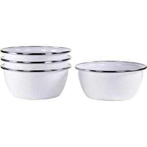 Golden Rabbit Enamelware Salad Bowls, 24 ounce, Solid White Textured, Set of 4(Solid White Textured)