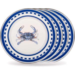 Golden Rabbit Enamelware Sandwich Plates, 8.5 inch, Blue Crab, Set of 4(Blue Crab)