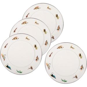 Golden Rabbit Enamelware Sandwich Plates, 8.5 inch, Blue Crab, Set of 4(Fishing Fly)