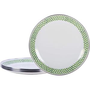 Golden Rabbit Enamelware Sandwich Plates, 8.5 inch, Blue Crab, Set of 4(Green Scallop)