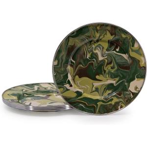 Golden Rabbit Enamelware Sandwich Plates, 8.5 inch, Solid White Textured, Set of 4(Camouflage)