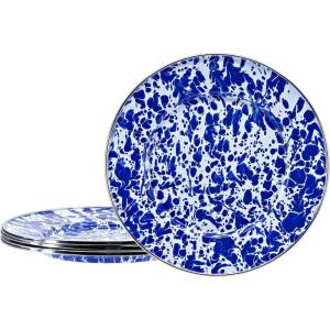 Golden Rabbit Enamelware Sandwich Plates, 8.5 inch, Solid White Textured, Set of 4(Cobalt Swirl)