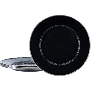 Golden Rabbit Enamelware Sandwich Plates, 8.5 inch, Solid White Textured, Set of 4(Solid Black Textured)