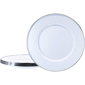 Golden Rabbit Enamelware Sandwich Plates, 8.5 inch, Solid White Textured, Set of 4(Solid White Textured)