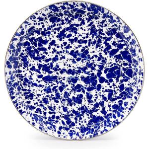 Golden Rabbit Enamelware Small Serving Tray, 12 inch, Solid White Textured(Cobalt Swirl)