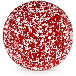 Golden Rabbit Enamelware Small Serving Tray, 12 inch, Solid White Textured(Red Swirl)