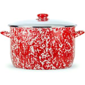 Golden Rabbit Enamelware Soup or Stock Pot, 18 quart, Red Swirl(Red Swirl)