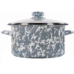 Golden Rabbit Enamelware Soup or Stock Pot, 6 quart, Solid White Textured(Grey Swirl)