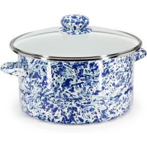 Golden Rabbit Enamelware Soup or Stock Pot, 6 quart, Solid White Textured(Ocean)