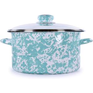 Golden Rabbit Enamelware Soup or Stock Pot, 6 quart, Solid White Textured(Sea Glass)