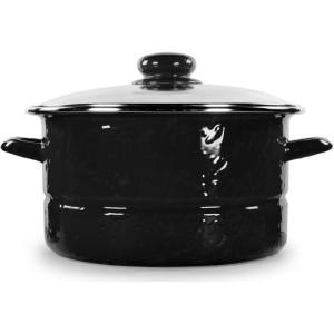 Golden Rabbit Enamelware Soup or Stock Pot, 6 quart, Solid White Textured(Solid Black Textured)