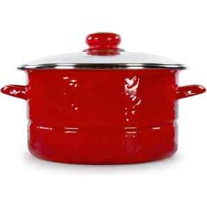Golden Rabbit Enamelware Soup or Stock Pot, 6 quart, Solid White Textured(Solid Red Textured)