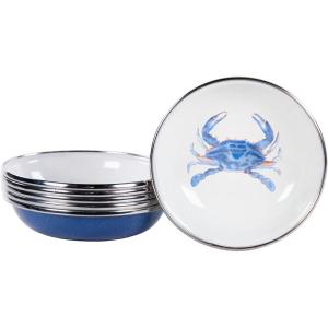 Golden Rabbit Enamelware Tasting Dish Bowls, 4 ounce, Blue Crab, Set of 6(Blue Crab)