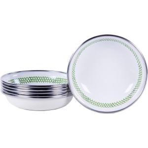 Golden Rabbit Enamelware Tasting Dish Bowls, 4 ounce, Blue Crab, Set of 6(Green Scallop)