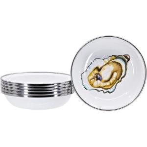Golden Rabbit Enamelware Tasting Dish Bowls, 4 ounce, Blue Crab, Set of 6(Oyster)
