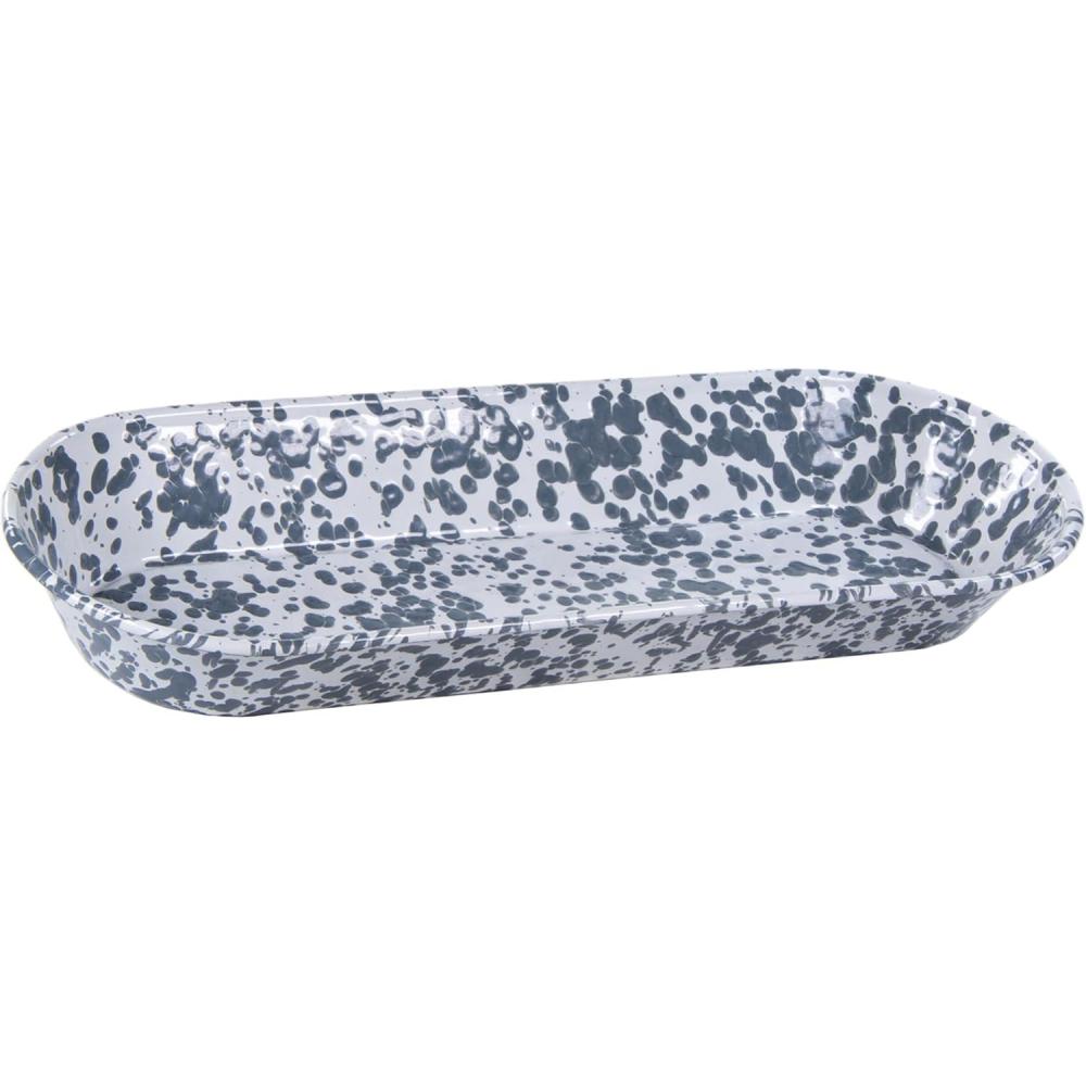 image:imageGolden Rabbit Enamelware Oval Basket 16 x 6 inch Cobalt SwirlGrey Swirl
