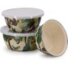 Golden Rabbit Enamelware Nesting Storage Bowls with Lids, Set of 3, Taupe Swirl(Camouflage)