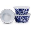 Golden Rabbit Enamelware Nesting Storage Bowls with Lids, Set of 3, Taupe Swirl(Cobalt Swirl)
