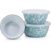 Golden Rabbit Enamelware Nesting Storage Bowls with Lids, Set of 3, Taupe Swirl(Sea Glass)