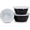 Golden Rabbit Enamelware Nesting Storage Bowls with Lids, Set of 3, Taupe Swirl(Solid Black Textured)