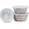 Golden Rabbit Enamelware Nesting Storage Bowls with Lids, Set of 3, Taupe Swirl(Taupe Swirl)
