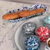 Golden Rabbit Enamelware Oval Basket, 16 x 6 inch, Cobalt Swirl(Ocean)