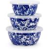 Golden Rabbit Enamelware Nesting Storage Bowls with Lids, Set of 3, Taupe Swirl(Cobalt Swirl)