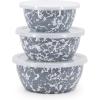 Golden Rabbit Enamelware Nesting Storage Bowls with Lids, Set of 3, Taupe Swirl(Grey Swirl)