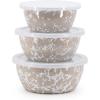 Golden Rabbit Enamelware Nesting Storage Bowls with Lids, Set of 3, Taupe Swirl(Taupe Swirl)