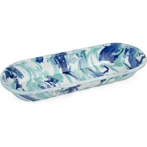 Golden Rabbit Enamelware Oval Basket, 16 x 6 inch, Cobalt Swirl(Lagoon)