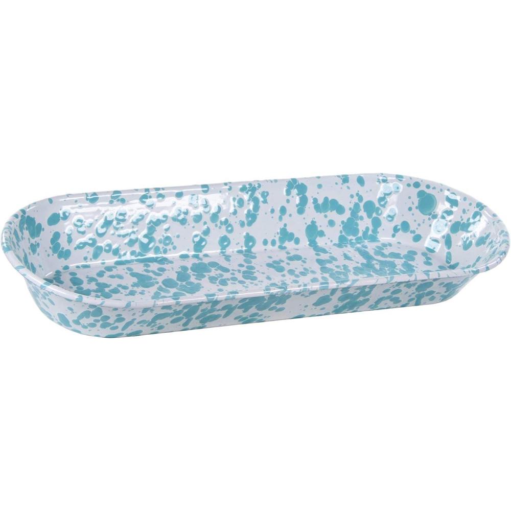 image:imageGolden Rabbit Enamelware Oval Basket 16 x 6 inch Solid White TexturedSea Glass