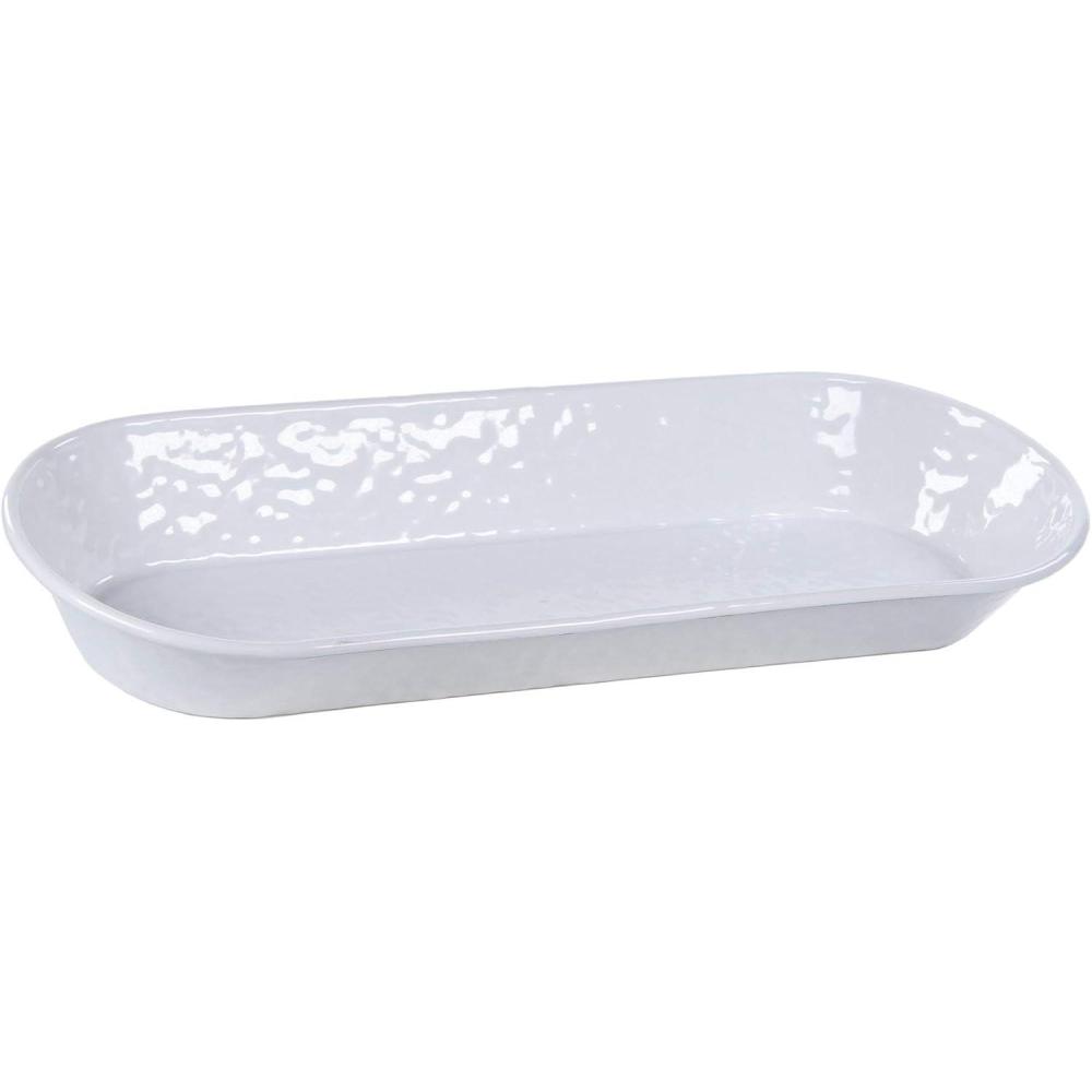 image:imageGolden Rabbit Enamelware Oval Basket 16 x 6 inch Solid White TexturedSolid White Textured