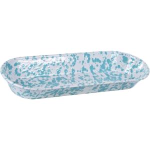 Golden Rabbit Enamelware Oval Basket, 16 x 6 inch, Solid White Textured(Sea Glass)