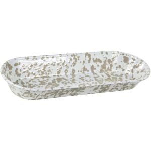 Golden Rabbit Enamelware Oval Basket, 16 x 6 inch, Solid White Textured(Taupe Swirl)