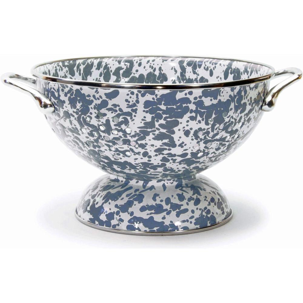 image:imageGolden Rabbit Enamelware Medium Colander 3 quart Taupe SwirlGrey Swirl
