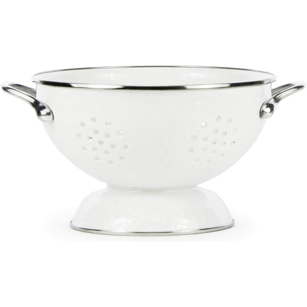 image:imageGolden Rabbit Enamelware Medium Colander 3 quart Taupe SwirlSolid White Textured