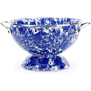 Golden Rabbit Enamelware Medium Colander, 3 quart, Taupe Swirl(Cobalt Swirl)
