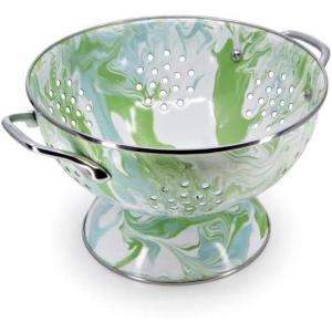 Golden Rabbit Enamelware Medium Colander, 3 quart, Taupe Swirl(Modern Monet)