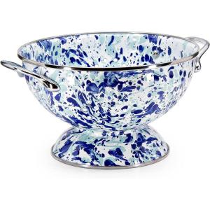 Golden Rabbit Enamelware Medium Colander, 3 quart, Taupe Swirl(Ocean)