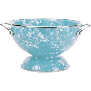 Golden Rabbit Enamelware Medium Colander, 3 quart, Taupe Swirl(Sea Glass)