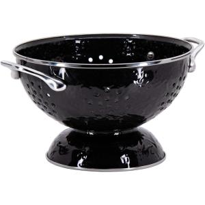 Golden Rabbit Enamelware Medium Colander, 3 quart, Taupe Swirl(Solid Black Textured)
