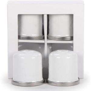 Golden Rabbit Enamelware Salt and Pepper Shakers, 2 Sets in Gift Box, Solid Black Textured(Solid White Textured)