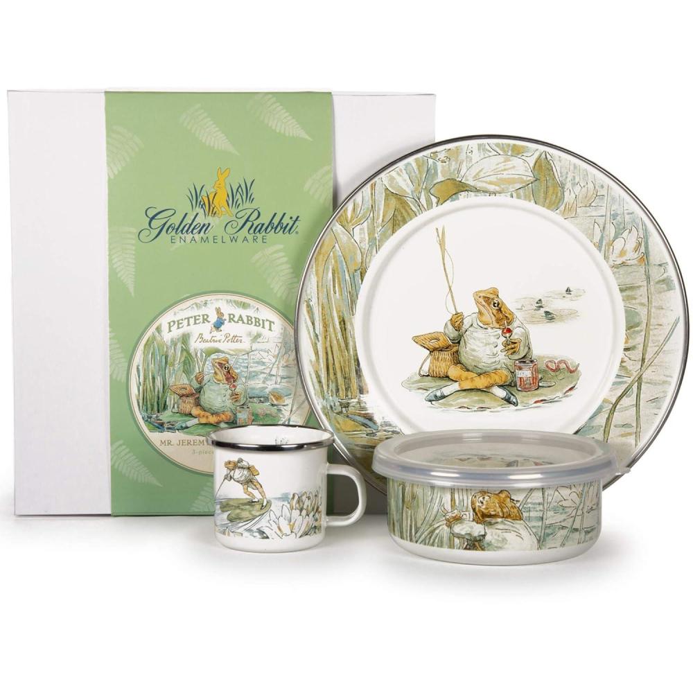 image:imageGolden Rabbit Enamelware Child Dinnerware Set Plate Mug and Bowl with Lid Polka Dot PeterJeremey Fisher