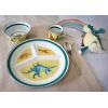 Golden Rabbit Enamelware Child Dinnerware Set: Plate, Mug and Bowl with Lid, Polka Dot Peter(Dinosaurs)